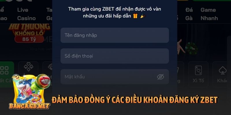 Đảm bảo đồng ý các điều khoản đăng ký Zbet
