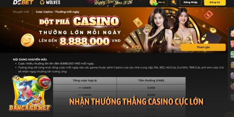 Nhận thưởng thắng casino cực lớn